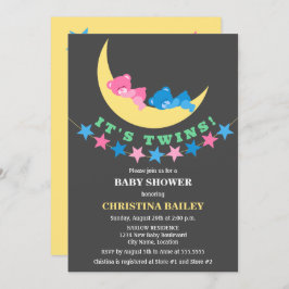 Twin Girl and Boy Teddy Bear Baby Shower Einladung