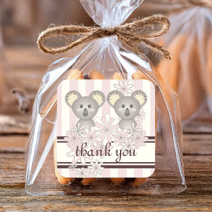 Twin Girl Baby Shower   Birthday Koala Vielen Dank Quadratischer Aufkleber