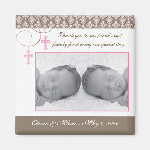 Twin Girl Baptisse/Christening Favor - Foto Magnet