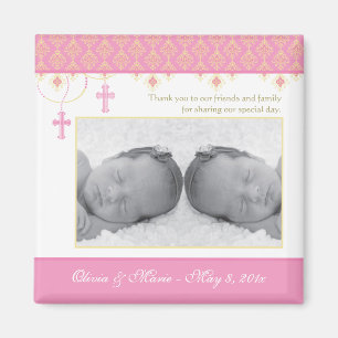 Twin Girl Baptisse/Christening Favor - Foto Magnet