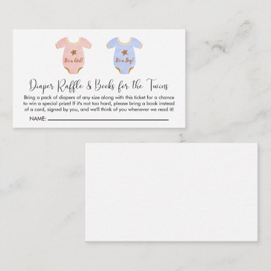 Twin Girl Boy Baby Duschkabine Windeln Raffle Büch Begleitkarte (Vorne/Hinten)