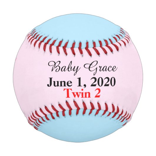 Twin Girl Boy Birth Stats Pink Blue Keepake Baseball (Vorderseite)