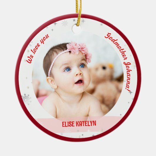 Twin Girl Boy Foto Godmutter First Christmas Baby Keramik Ornament (Vorne)
