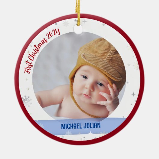 Twin Girl Boy Foto Godmutter First Christmas Baby Keramik Ornament (Hinten)