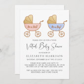 Twin Girl Boy Watercolor Virtual Baby Dusche Einladung (Vorne/Hinten)