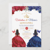 Twin Girl Dress Quinceañera 15 Anos Blume Gold Einladung (Vorderseite)