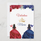 Twin Girl Dress Quinceañera 15 Anos Blume Gold Einladung (Rückseite)