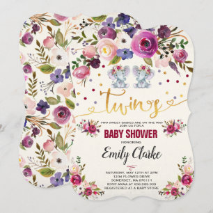 Twin Girl Elephant Baby Shower Einladung
