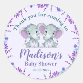 Twin Girl Elephant Baby Shower Label StickerFloral Runder Aufkleber