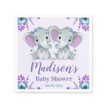 Twin Girl Elephant Babydusche Napkins Floral