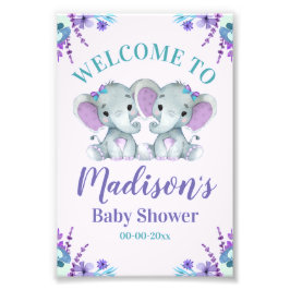 Twin Girl Elephant Welcome Sign Girl Dusche Blumen Fotodruck