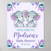 Twin Girl Elephant Welcome Sign Girl Dusche Blumen Poster (Vorne)