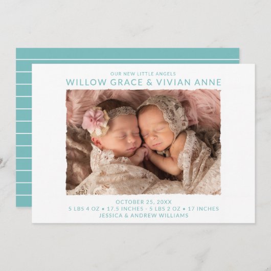 Twin Girl Foto Birth Ankündigung (Vorne/Hinten)