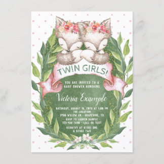 Twin Girl Fox Baby Shower Einladungen