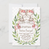 Twin Girl Fox Baby Shower Einladungen (Vorderseite)
