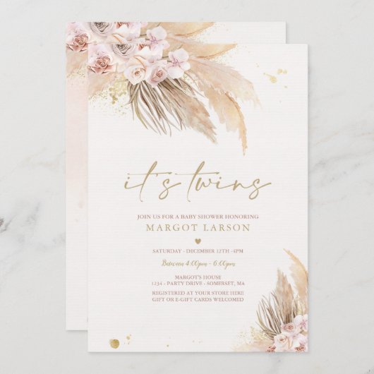 Twin Girl Pampas Grass Bohemisch Desert Baby Dusch Einladung (Vorne/Hinten)