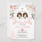 Twin Girl Pink Blume 1. Einladung (Vorderseite)