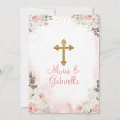 Twin Girl Pink Blume 1. Einladung (Rückseite)