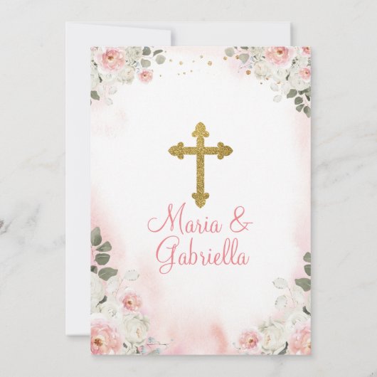 Twin Girl Pink Blume 1. Einladung (Rückseite)