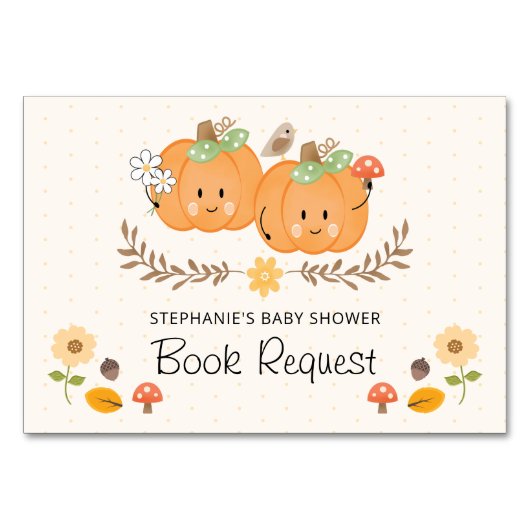 Twin Girl Pumpkin Book Request Baby Showkarten Tischnummer (Rückseite)
