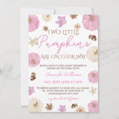 Twin Girl Pumpkins Pink Floral Baby Dusche Einladung (Vorderseite)