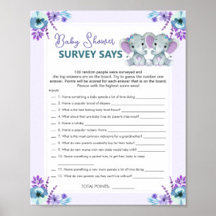 Twin Girl Survey sagt Kinderduschenspiel Lila Aqua Poster