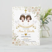 Twin Girl White Blume 1. Einladung (Stehend Vorderseite)