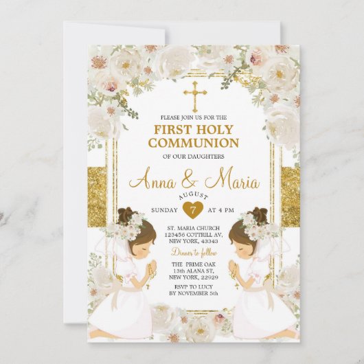 Twin Girl White Blume 1. Heilige Kommune Einladung (Vorderseite)