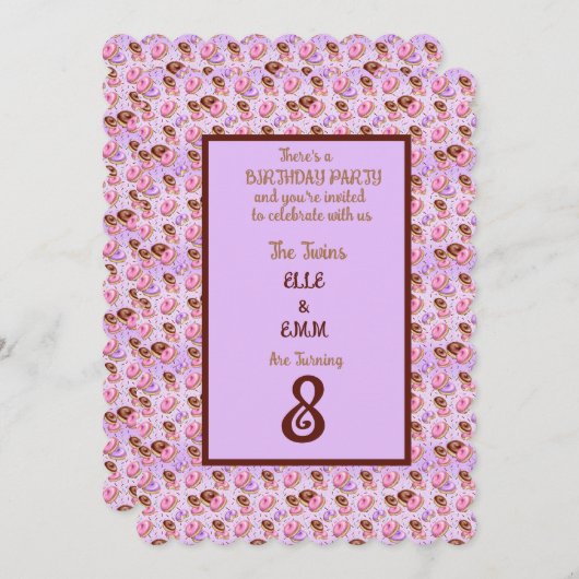 Twin Girls 8. Geburtstagsparty Einladung (Vorne/Hinten)