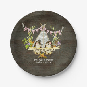 Twin Girls Baby Dusche Igel Adventure BOHO Art Pappteller