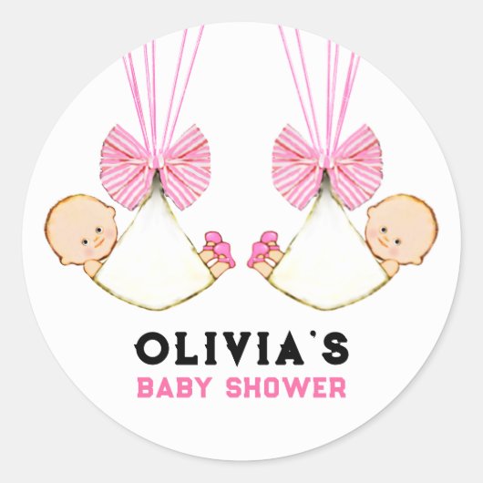 Twin Girls Baby Shower Classic Round Sticker (Vorderseite)