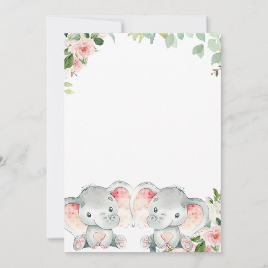 Twin Girls Baby Shower Einladungen mit Elefanten (Rückseite)