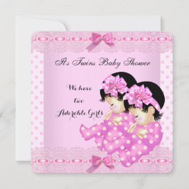 Twin Girls Baby Shower Pink Polka Dots Einladung