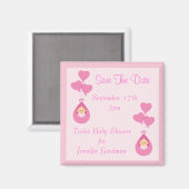 Twin Girls & Balloons Save the Date Babydusche Magnet (Vorderseite/Rückseite)