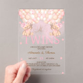 Twin Girls Bear Pink Balloons Babydusche Acryleinladungen (Insitu (Handheld))