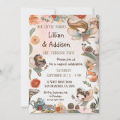 Twin Girls Birthday Forest Fairy Party Einladung (Vorderseite)