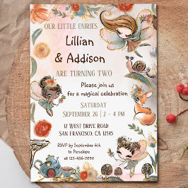 Twin Girls Birthday Forest Fairy Party Einladung