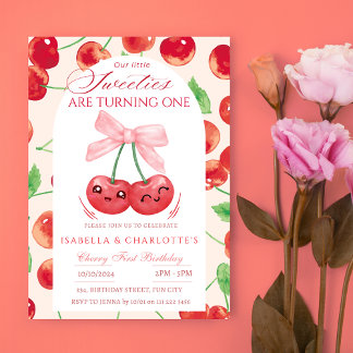 Twin Girls Cherry 1. Geburtstag Einladung