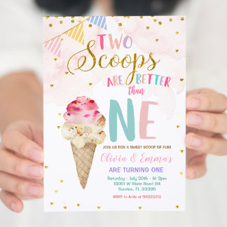 Twin Girls Cone Ice Cream Geburtstag Einladung