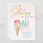 Twin Girls Cone Ice Cream Geburtstag Einladung (Vorderseite)