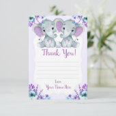 Twin Girls Dankeschön Karten mit Elefanten-Blume (Stehend Vorderseite)