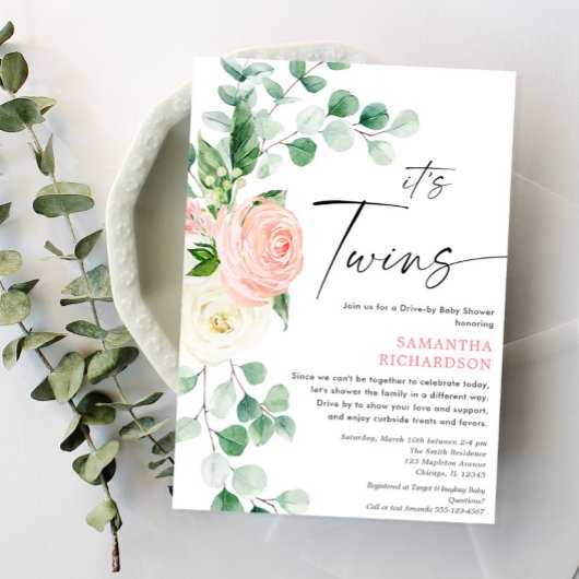 Twin Girls Drive by baby dusche rosa grüne Einladung