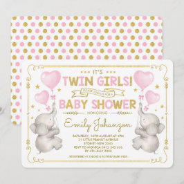 Twin Girls Elephant Baby Dusche Pink Gold Jungle Einladung