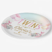 Twin Girls Elephant Baby Dusche Sprinkle Whimsical Pappteller (Schrägansicht)