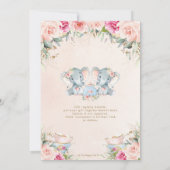 Twin Girls Elephant Blush Floral Tee Babydusche Einladung (Rückseite)