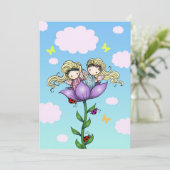 Twin Girls Fairy Geburtstagsparty Einladungen (Stehend Vorderseite)