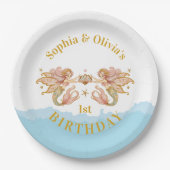 Twin Girls' Fairy Mermaid Birthday Pappteller (Vorderseite)