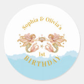 Twin Girls' Fairy Mermaid Birthday Runder Aufkleber (Vorderseite)
