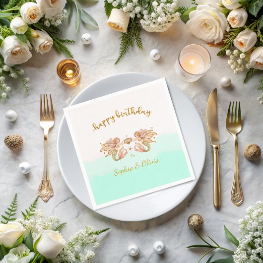 Twin Girls' Fairy Mermaid Birthday Serviette