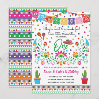 Twin Girls Fiesta Senorita 1. Geburtstags-Party Einladung